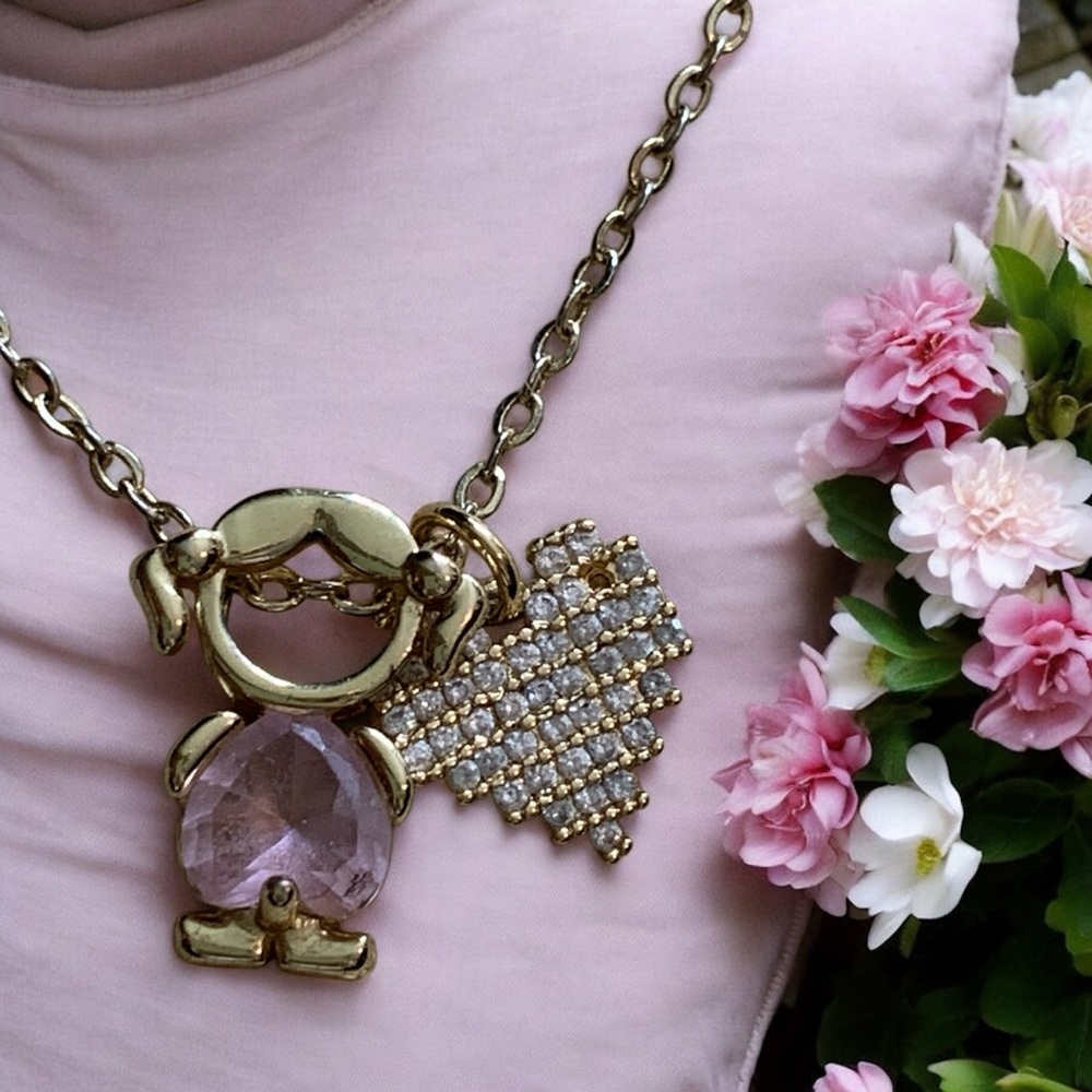 Unique Tiny Girl Necklace with CZ Heart